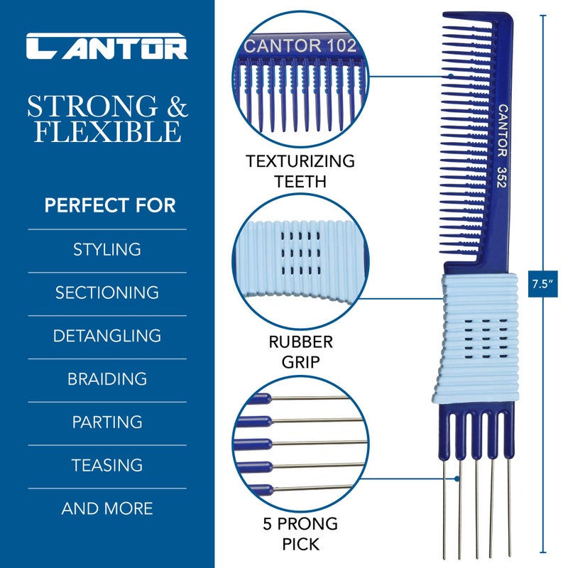Cantor Lift Teasing Comb and Hair Pick 2 Pack, Stainless Steel Lifts - Anti Static Comb For All Hair Types - Image 2
